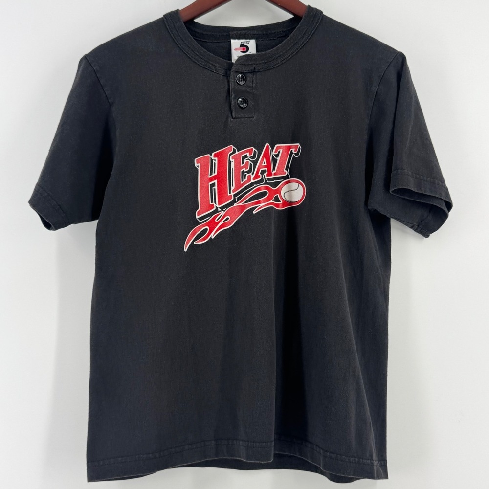 High‎ 5 Sportswear Kids Black HEAT Flaming Baseball Henley Shirt Youth Large 16